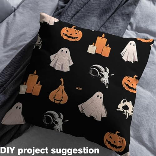 Feelyou Halloween Theme Soft Flannel Fabric by The Yard 3 Yards Kids Gothic Sugar Skull Upholstery Fabric for Boys Girls Teens Cute Ghost Pumpkin Lantern for Home DIY Projects, Indoor Decor