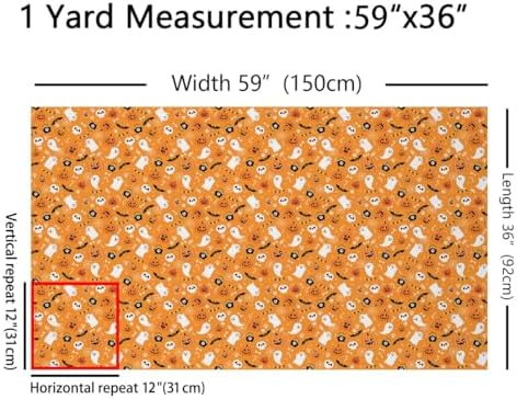 jejeloiu Happy Halloween Fabric by The Yard Pumpkin Upholstery Fabric for Chairs Funny Ghost Printed Waterproof Indoor Outdoor Decor for DIY Sewing Craft Projects 2 Yards