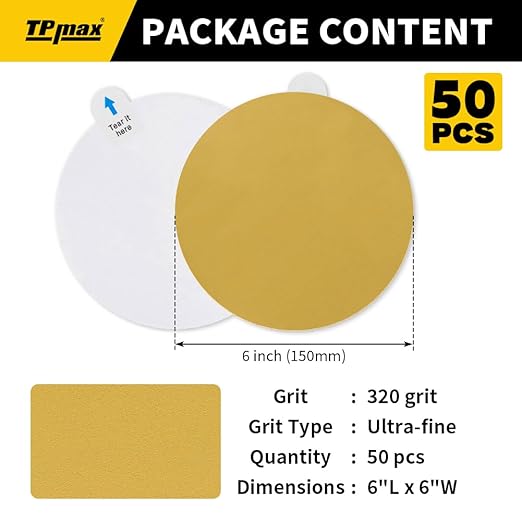 6-Inch 320-Grit Gold PSA Sanding Discs, 50 Pack – Pro-Grade Self-Adhesive - Image 2