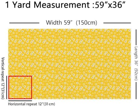 Daisy Flowers Upholstery Fabric for Chairs Rustic Fabric by The Yard 362"x63", Yellow Boho Floral Kawaii Cute Flower Sewing Fabric DIY Projects