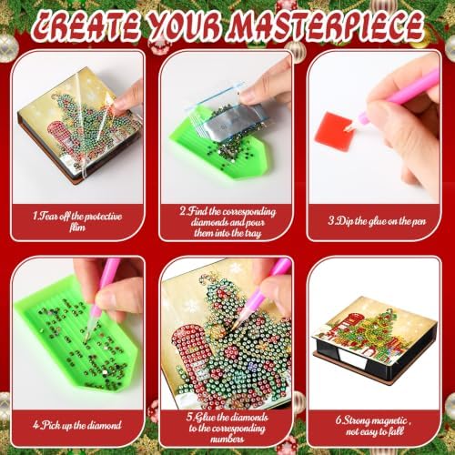 Saillong Christmas 4 Pcs Diamond Painting Note Box Kit Sticky Note Holders
