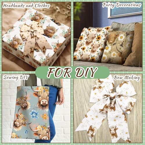 Hahafelt 10 Pcs 18"x22" Highland Cow Fat Quarters Sunflower Fabric Bundle