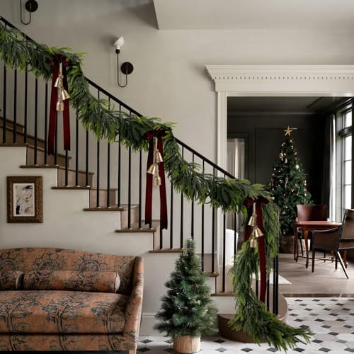 N&T NIETING 6FT Christmas Norfolk Pine Garland Real Touch Pine Artificial Garlands Faux Greenery Garland Winter Christmas Garland for Table Mantle Holiday Indoor Outdoor Xmas Decorations (4 Pcs)