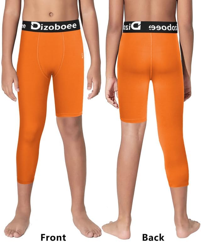 Youth Boys Compression Pants One Leg 3/4 Athletic Leggings for Sports Kids Basketball Tights Football Baseball Pants