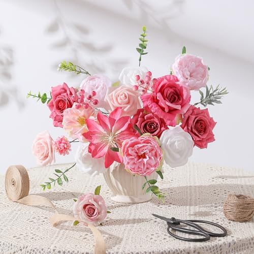 Floweroyal Artificial Flowers Fake Rose Flowers Dahlia with Stems for DIY Wedding Bridal Bouquets, Baby Shower, Floral Arrangement, Table Centerpieces, Home Decorations