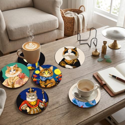 DPARTGMJT 8 Pack Cats Paint by Numbers Kits Coasters with Holder Cork Pads