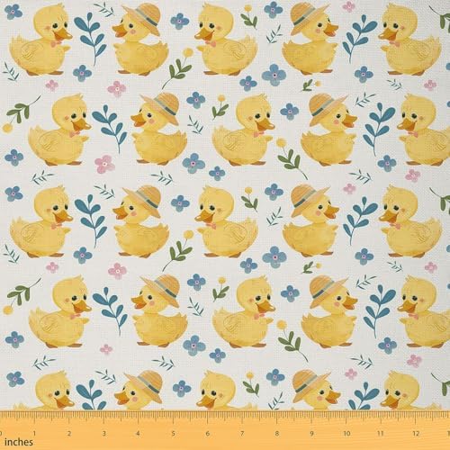 Cute Duck Fabric by The Yard,Lovely Farm Animal Soft Polyester No Stretch Fabric,Country Rustic Flowers Decorative Fabrics,Beige Yellow Crafts & Sewing Supplies,5 Yards,180" L x 59" W