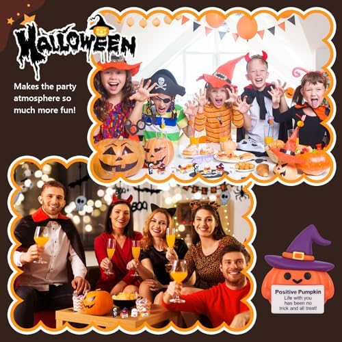 Gejoy 25 Pcs Halloween Mini Rubber Figurine with Motivational Messages Mini Ghost Pumpkin Candy Corn Skeleton Positivity Signs for Office Home Halloween Party Decorations Gifts
