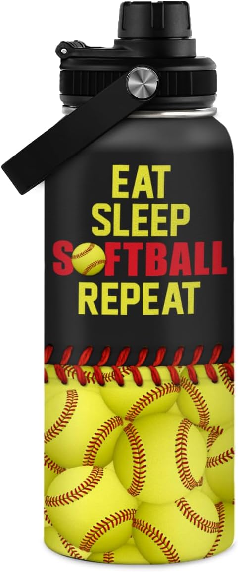 Softball Gift Water Bottle - 32oz Insulated Stainless Steel Sport Bottle