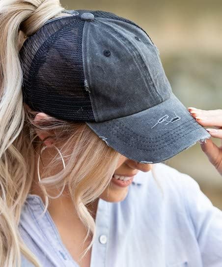 Eohak Distressed Ponytail Hats Baseball for Women Messy-Bun Pony Caps