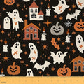 Feelyou Halloween Castle Upholstery Fabric By The Yard, Ghost Printed Reupholstery Fabric for Chairs,Bat Pumpkin Pattern Decorative Soft Flannel, 3 Yards,Black