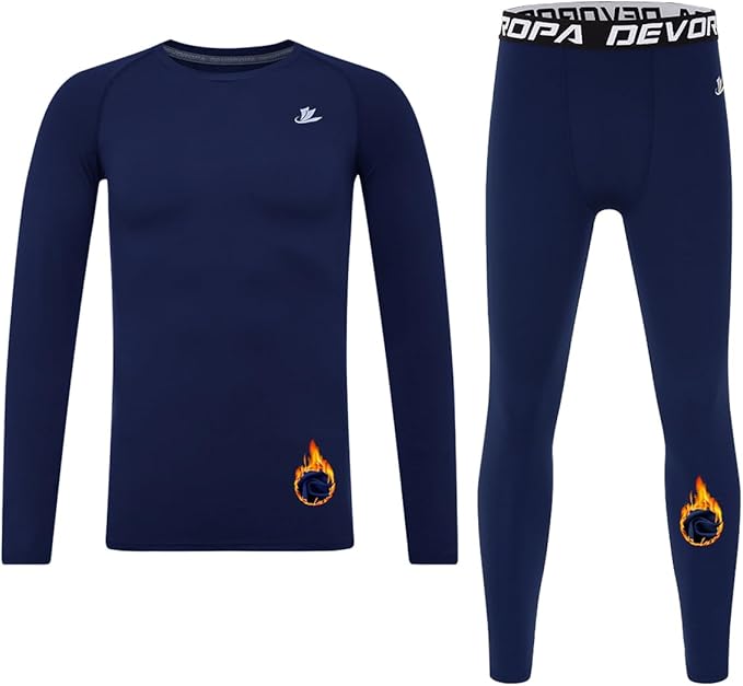 DEVOROPA Youth Boys Compression Thermal Shirt Long Sleeve Kids Fleece Baselayer Soccer Baseball Undershirt Slim/Regular/Husky