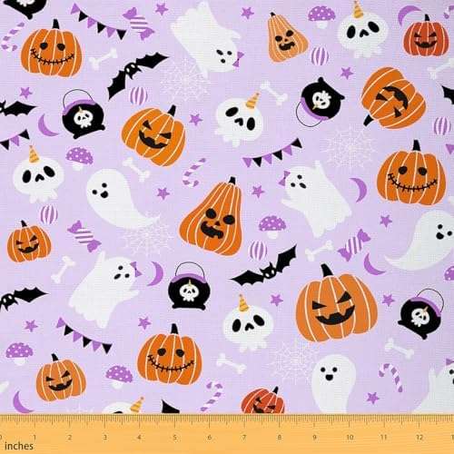 jejeloiu Happy Halloween Fabric by The Yard Pumpkin Upholstery Fabric for Sewing Crafting Funny Ghost Printed Waterproof Indoor Outdoor Decor for Home DIY Projects 10 Yards