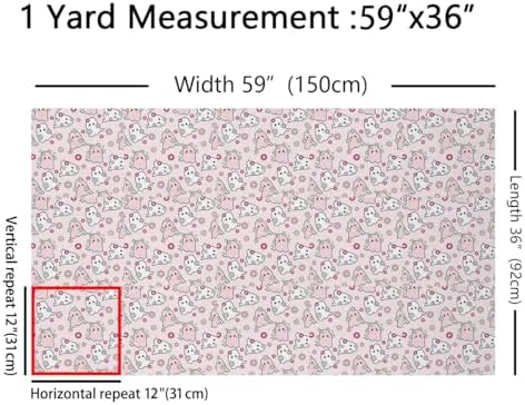 Jejeloiu Happy Halloween Fabric by The Yard Kawaii Ghost Printed Upholstery Fabric Pink Ghost Floral Waterproof Indoor Outdoor Decor for DIY Sewing Craft Projects 3 Yards