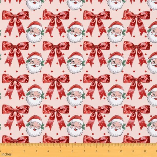 Christmas Upholstery Fabric for Chairs | Cartoon Santa Claus DIY Fabric by The Yard for Craft Lovers 109"x63", Xmas Red Bow Tie Cute Ribbon Bowknot Kawaii Quilting Fabric