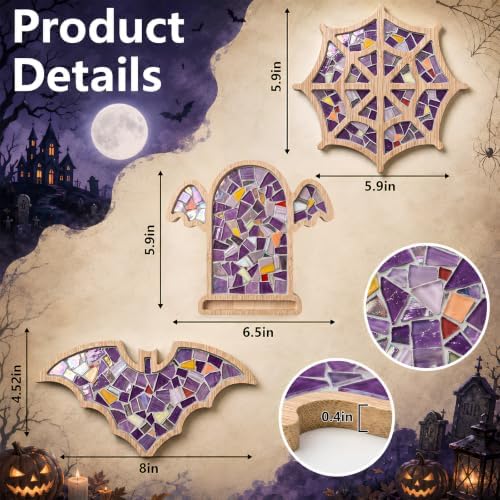 6 PCS Halloween Coasters, Mixed Color DIY Glass Mosaic Tiles for Crafts