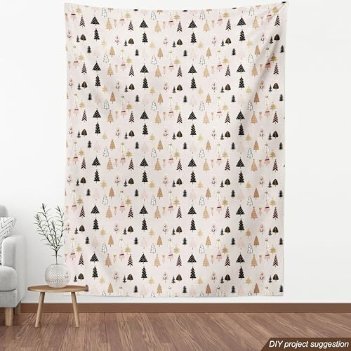 Lunarable Christmas Fabric by The Yard, Minimalistic Delicate Modern Abstract Xmas Theme with Blush Background, Decorative Fabric for Upholstery and Home Accents, 1 Yard, Eggshell Beige Black