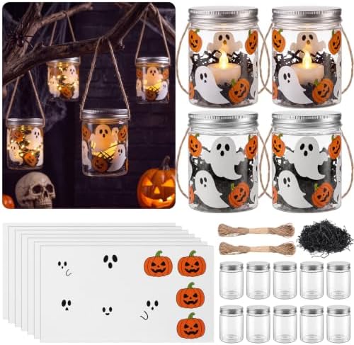 24 Sets Halloween Crafts Kits DIY Ghost Plastic Mason Jar
