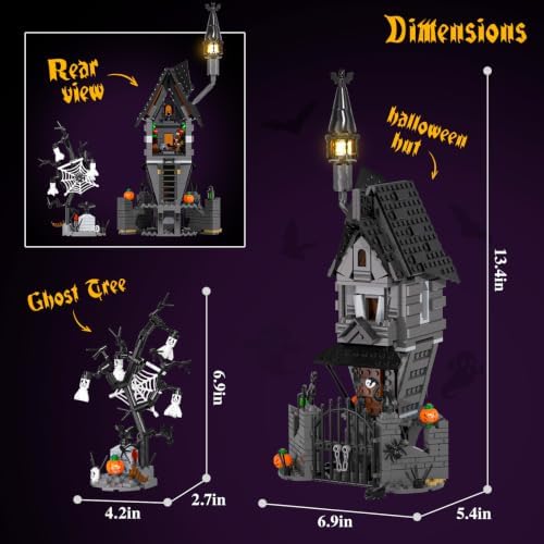 2026 Halloween Haunted Mansion Building Set,Before Xmas Haunted House Building Blocks Set with Light, Glow-in-The-Dark Pumpkins and Skeleton Ghosts, Halloween Toys Gifts for Adults & Kids