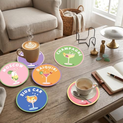 8 Pack Cocktail Paint by Numbers Kits Coasters with Holder Cork Pads