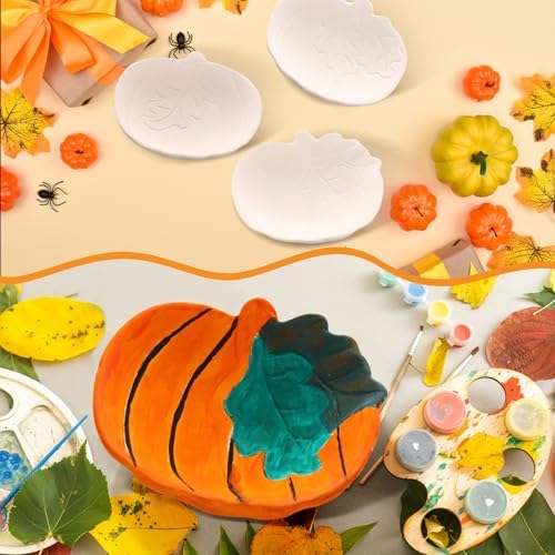 Reallnaive 6 Set Fall Ceramic Pumpkin Bowls to Paint Craft Kit