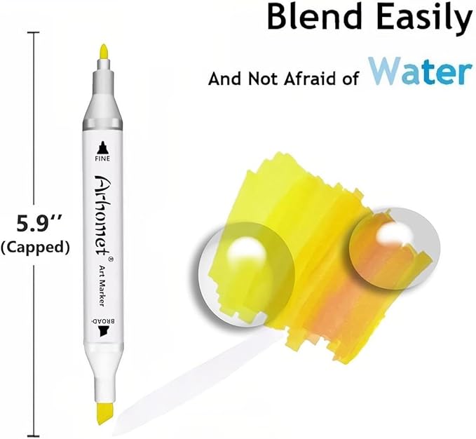 6 Colors Yellow Alcohol Markers Set, Dual Tips Art Markers Drawing Sketched - Image 3