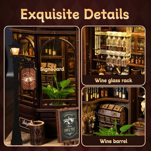 The Hidden Tavern DIY Book Nook Kit - 3D Miniature Bar with LED Lights, Eternal Night Wine Cellar Decor for Bookshelf