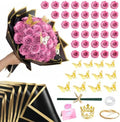 36 Pack Glitter Roses Bouquet Pink - DIY Artificial Rose Bouquet Fake Glitter Flowers with Stems Eternal Floral for Elegance Wedding Bouquet Anniversary Birthday Graduations Valentine's Day Love Gift