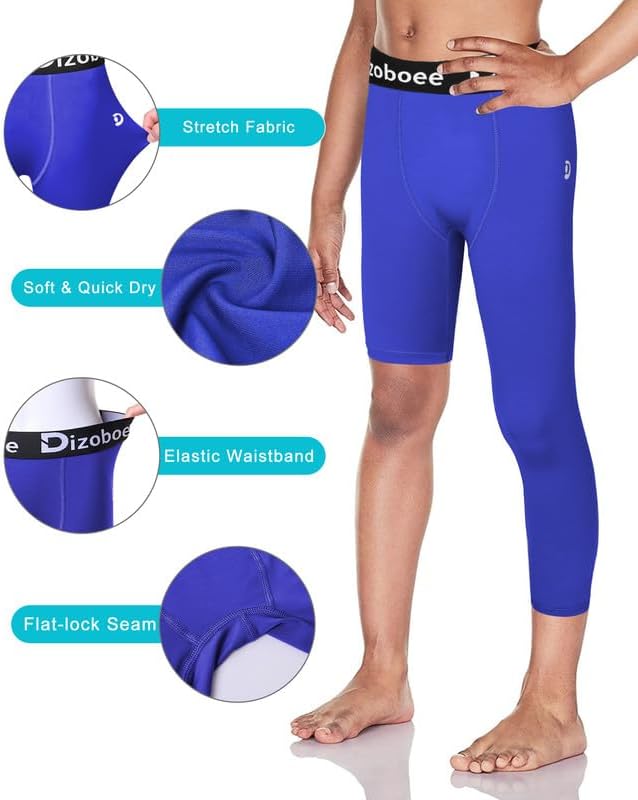 Youth Boys Compression Pants One Leg 3/4 Athletic Leggings for Sports Kids Basketball Tights Football Baseball Pants