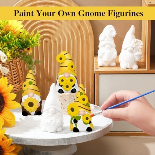CroBlissful 6 Sets Ceramic Gnome Painting Kit Sunflower Unpainted Figurines
