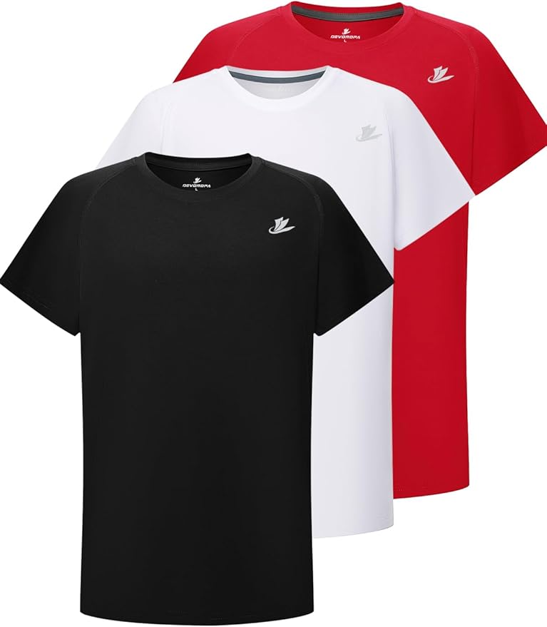 DEVOROPA Youth Boys Compression Shirt Long/Short Sleeve Football Baseball Undershirt Quick Dry Kids Sports Baselayer Crewneck