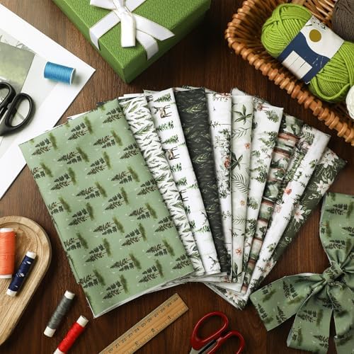 Hahafelt 10pcs 18"x22" Watercolor Forest Fat Quarter Christmas Tree Fabric