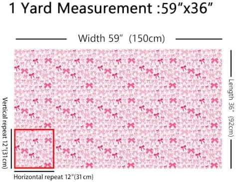 Pink Bow Upholstery Fabric for Chairs | White Buffalo Plaid Fabric by The Yard 36"x63", Cute Dreamy Princess Ribbon Bowknot Kawaii Geometric Bow Tie Sewing Fabric DIY Projects