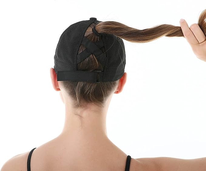 HGGE Womens Criss Cross Ponytail Baseball Cap Adjustable High Messy Bun Ponycap Quick Drying Hat