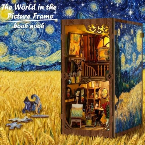 Book Nook Kit - DIY Miniature House Kit 3D Wooden Doll House DIY Book Nook Kits for Adults Creative Gift for Teens and Friends
