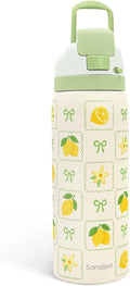 Lemon Stainless Steel Water Bottle, Vacuum Insulated, Push-Button Lid, 32 oz, Gifts for Women Girls Friends Teens Birthday Christmas