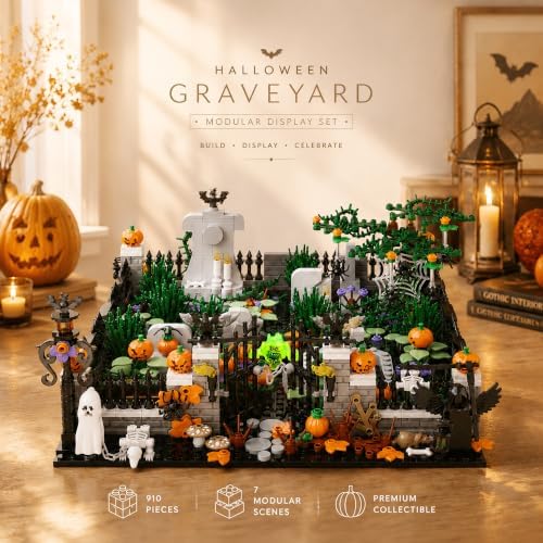 Halloween Graveyard Building Blocks Set, 910 PCS 7-Section Display