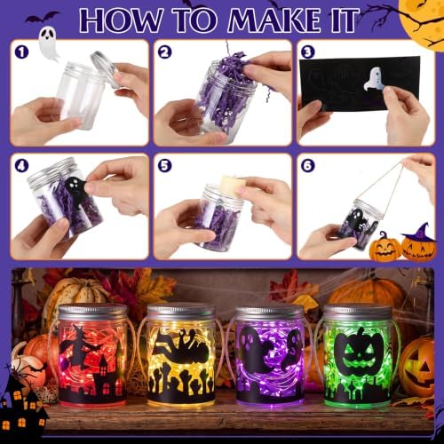 24 Sets Halloween Crafts Kits DIY Haunted Plastic Mason Jar