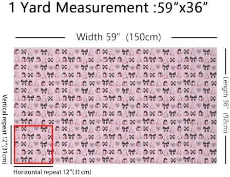 Happy Halloween Fabric by The Yard,Cartoon Ghost Pumpkin Soft Polyester No Stretch Fabric,Coquette Bowknot Decorative Fabrics,Pink Black Crafts & Sewing Supplies,10 Yards,360" L x 59" W