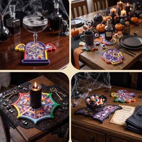 6 PCS Halloween Coasters, Mixed Color DIY Glass Mosaic Tiles for Crafts