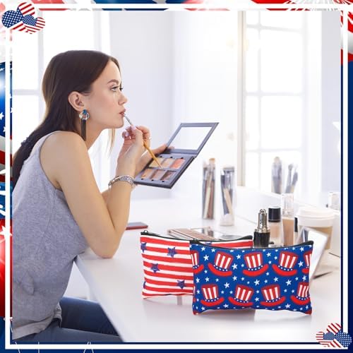 Meanplan 24 Pcs 4th of July Makeup Bags USA 250th Patriotic Zipper