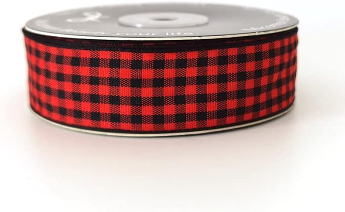 Red and Black Gingham Plaid Checked Ribbon 25 Yards Each Roll 100% Polyester - Image 4