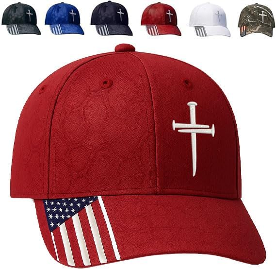 Adjustable Jesus 3 Nail Cross Hat with American Flag