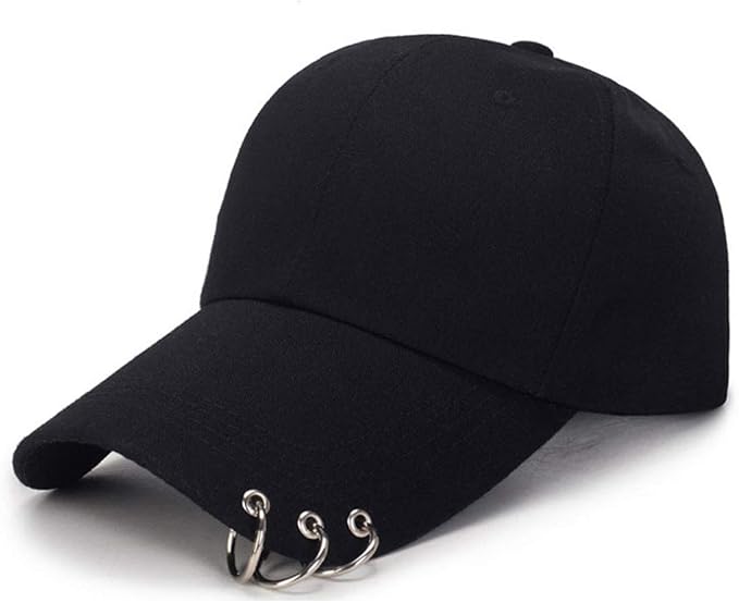 Kpop Hat Ring Baseball-Cap - Suga-Snapback Baseball Cap with Iron Rings (Black) (Medium, Black)
