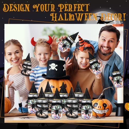 Mimorou 12 Set Halloween Candy Jars 8.5 oz Plastic Jars Craft Kit, Black