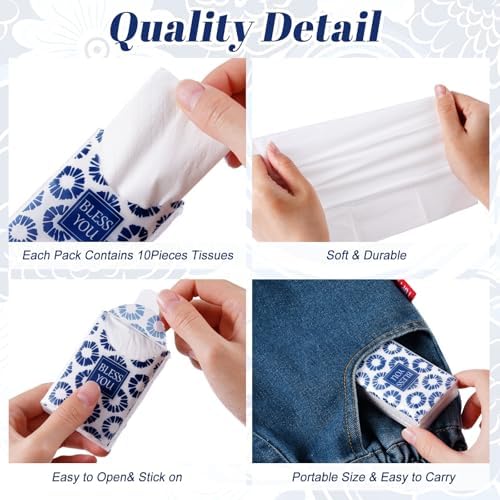 Outus 50 Pack Blue Japanese Pattern Travel Size Pocket Tissues