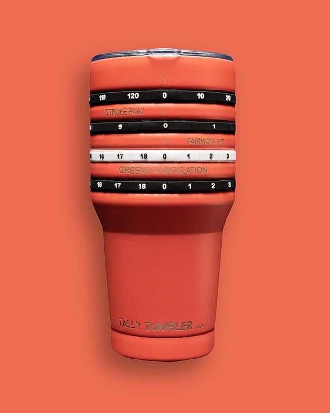 Tally Tumbler Golf Stainless Steel Cup with Score Keeping Counter, 30 oz Double Wall Insulated Tumbler with Leak Proof Lid (Cart Path Coral)