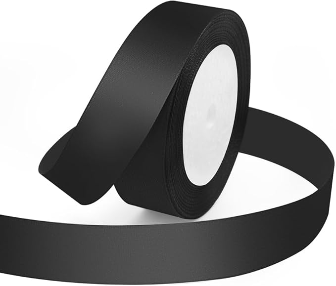KMER LIFE Solid Color Black Satin Ribbon, 1 Inches x 25 Yards Fabric Satin by KMERLIFE
