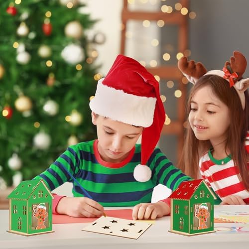 Fennoral 14 Pack Wooden Gingerbread House Craft Kit for Kids Make You Own 3D Gingerbread Man House Kit DIY Christmas Arts and Crafts for Chirstmas Party Supplies Christmas Table Decoration