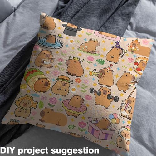 Castle Fairy Cute Capybaras Fabric by The Yard Kawaii Capybara Lovers Soft Polyester No Stretch Fabrics for Chairs Sofa Cartoon Rodent Animals Decorative Sewing Fabric,3 Yard,108" Lx59 W Brown
